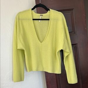 Free People Sunny Yellow V-Neck Sweater